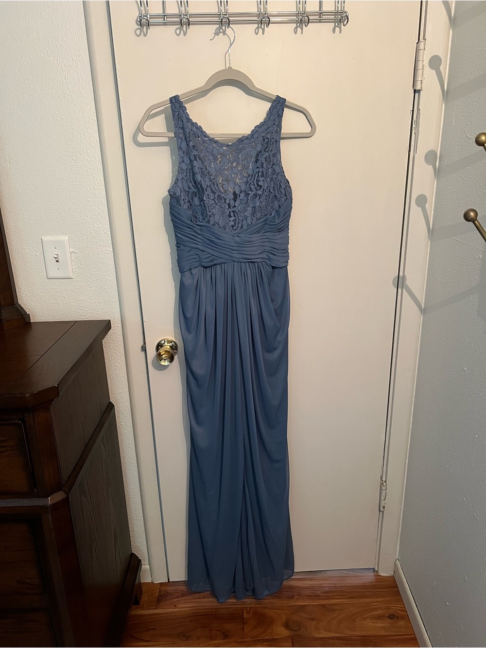Blue Lace Bodice Chiffon Evening Dress